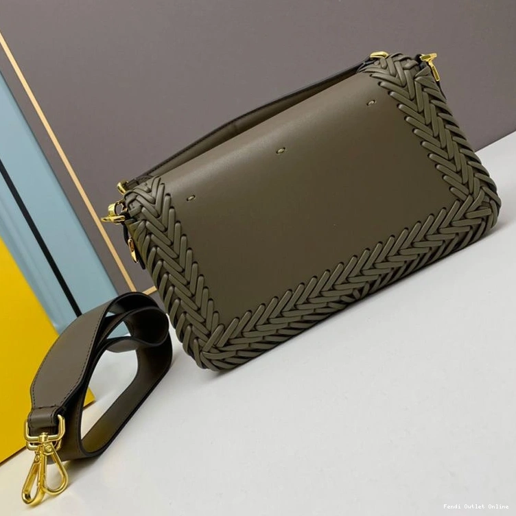 Cheap Bag Baguette Stitching Leather Fendi Medium In Green 0729